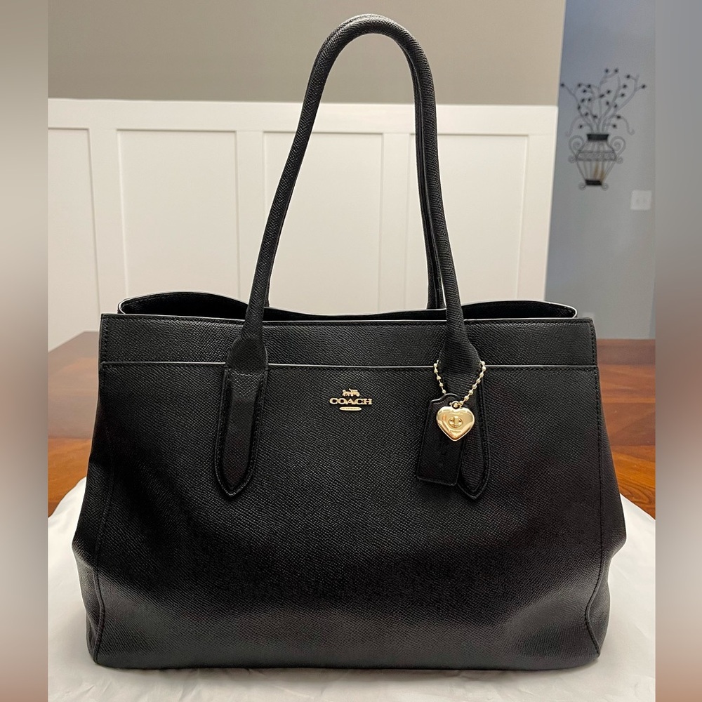 Genuine Coach Bailey Crossgrain Black Leather Carryall Tote Bag